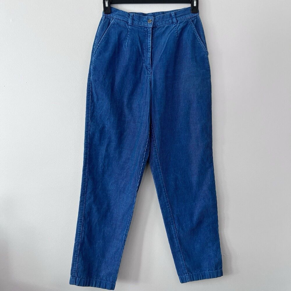 LL Bean Blue 100% Cotton Corduroy Pants Womens Size 6 Tall Made in Hong Kong